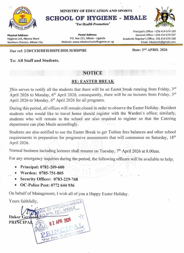  OFFICIAL NOTICE - EASTER BREAK - Cover Image